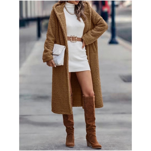 Cozy Teddy Hoodie Long Jacket Coat - Picture 3 of 4